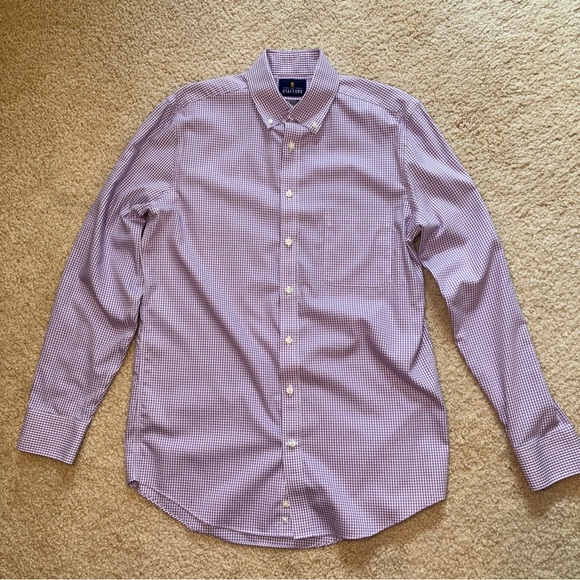 Stafford Men’s Long Sleeve Gingham Fitted Dress Shirt sz 15.5 (34-35) - Picture 2 of 4